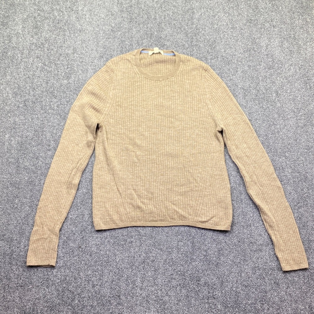 Boden Womens XL Tan Ribbed 100% Merino Wool Long Sleeve Crewneck Sweater K0773